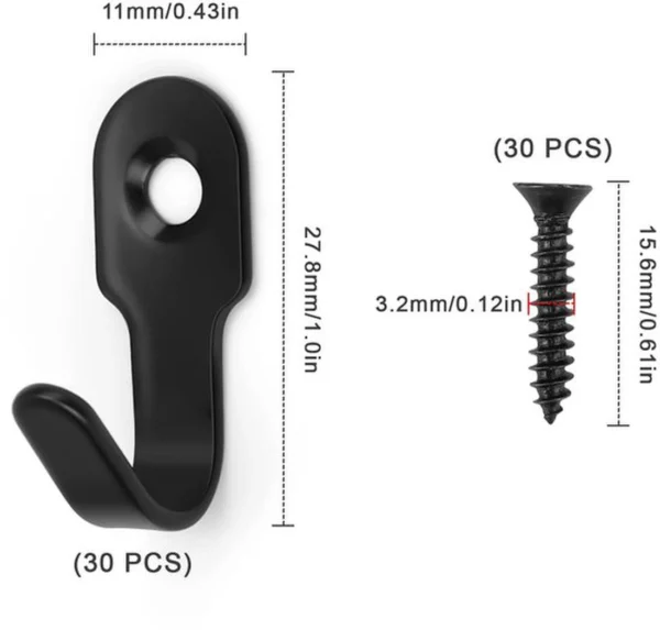P-87213234072922-20260406115010.webp Unyqoos® Stijlvolle Zwarte Roestvrijstalen Wandhaken Set van 30 voor Diverse Ruimtes