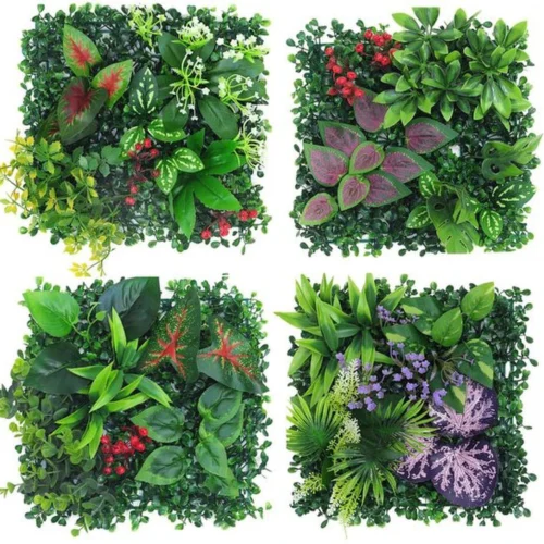 Unyqoos® Decoratieve kunstplantenwand voor buiten met vier stuks van 25 x 25 cm