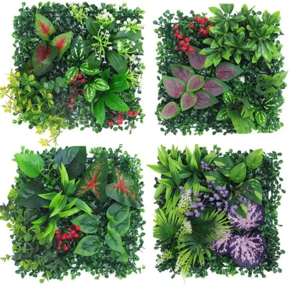 Unyqoos® Decoratieve kunstplantenwand voor buiten met vier stuks van 25 x 25 cm
