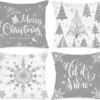 Unyqoos® Set van vier decoratieve kussenhoezen met sneeuwvlokkenmotief voor kerst