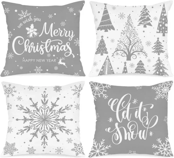 Unyqoos® Set van vier decoratieve kussenhoezen met sneeuwvlokkenmotief voor kerst