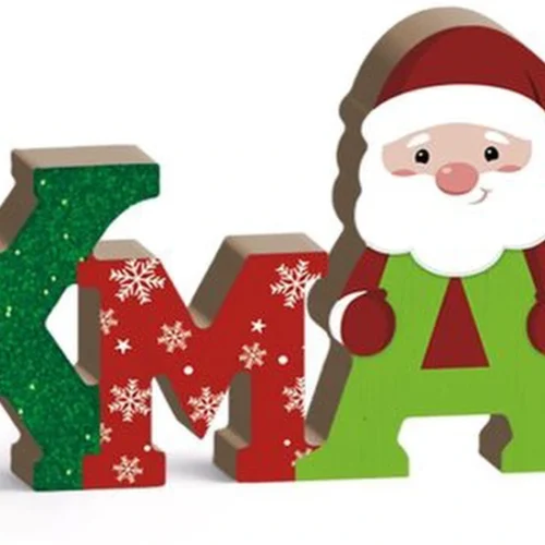Unyqoos® Houten Kerstdecoratie met XMAS Letters en Santa Claus voor Binnengebruik