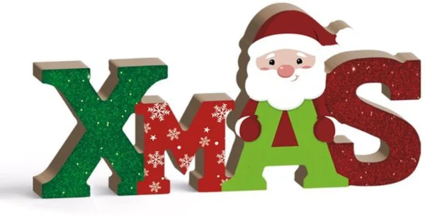 Unyqoos® Houten Kerstdecoratie met XMAS Letters en Santa Claus voor Binnengebruik