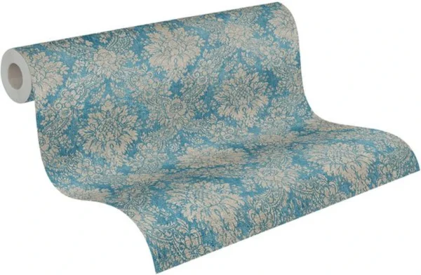 P-87213234205810-20260405112926.webp Unyqoos® Stijlvol Vliesbehang met Barok Bloemenpatroon en Metallic Accenten, bruin-blauw