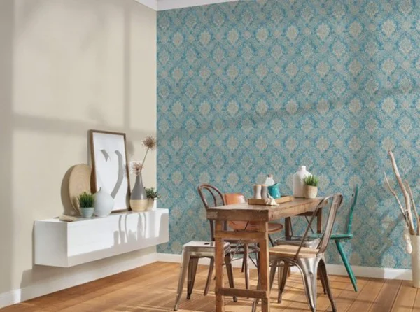 P-872132342058111-20260405112944.webp Unyqoos® Stijlvol Vliesbehang met Barok Bloemenpatroon en Metallic Accenten, bruin-blauw