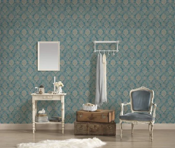 P-87213234205815-20260405112931.webp Unyqoos® Stijlvol Vliesbehang met Barok Bloemenpatroon en Metallic Accenten, bruin-blauw