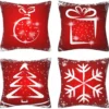 Unyqoos® Set van vier zachte kussenslopen met kerstmotieven voor sfeervolle inrichting