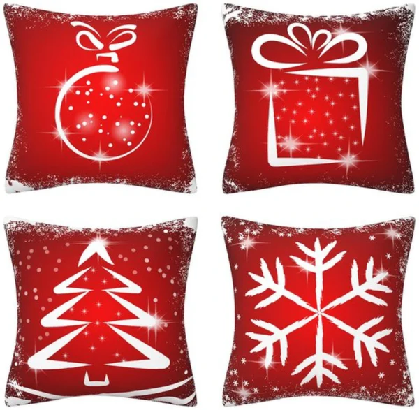 Unyqoos® Set van vier zachte kussenslopen met kerstmotieven voor sfeervolle inrichting