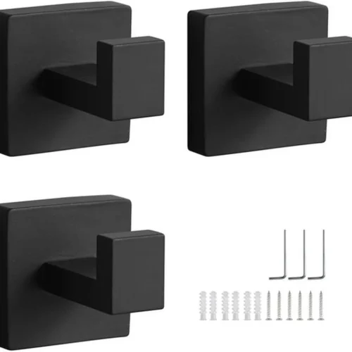 P-87213234227450-20260406115137.webp Unyqoos® Set van drie zwarte roestvrijstalen wandhaken voor badkamer en keuken