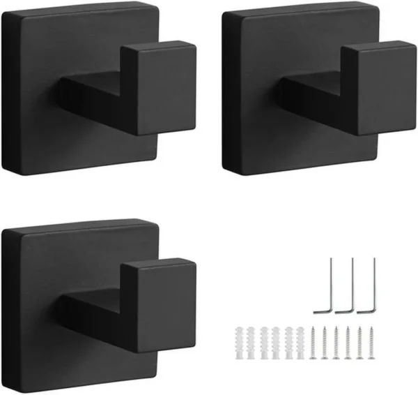 P-87213234227450-20260406115137.webp Unyqoos® Set van drie zwarte roestvrijstalen wandhaken voor badkamer en keuken