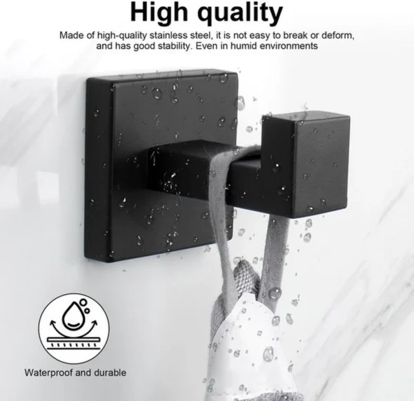 P-87213234227454-20260406115144.webp Unyqoos® Set van drie zwarte roestvrijstalen wandhaken voor badkamer en keuken