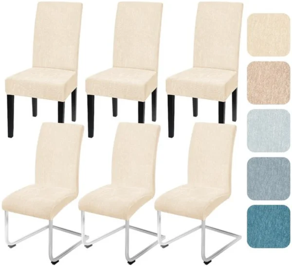 Unyqoos® Universele stretchbare stoelhoezen set van 6 voor eetkamerstoelen zonder armleuningen, wasbaar en afneembaar