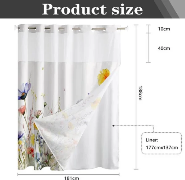 P-87213234294471-20260403113720.webp Unyqoos® Stijlvolle waterafstotende douchegordijnset met bloemmotief en magnetische zoom