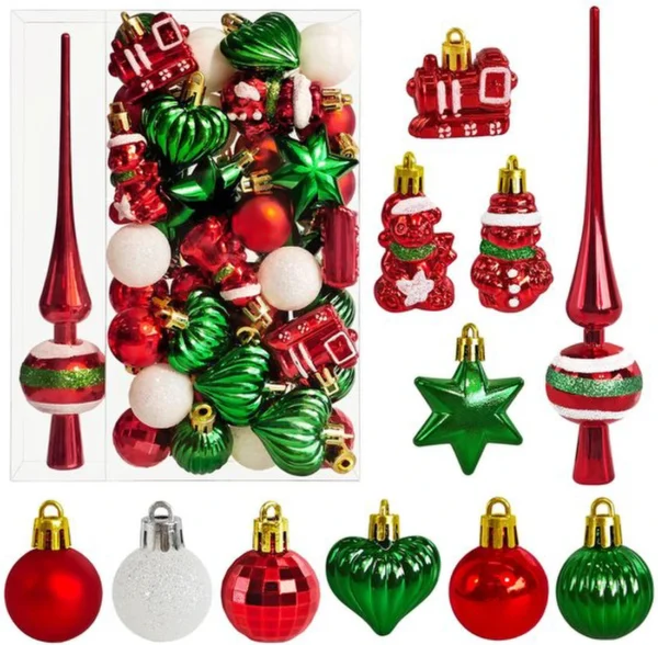 Unyqoos® Set van 34 onbreekbare kerstballen en piek voor sfeervolle decoratie