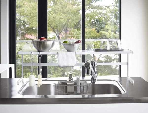 Unyqoos® Uitschuifbaar keukenrek van staal met verstelbare lengte en haken