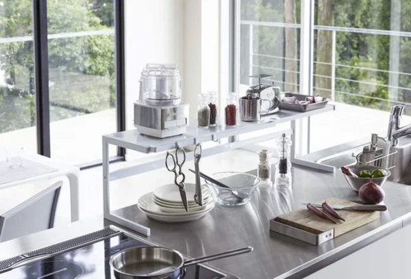 Unyqoos® Uitschuifbaar keukenrek van staal met verstelbare lengte en haken