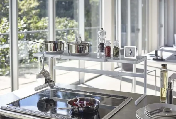 Unyqoos® Uitschuifbaar keukenrek van staal met verstelbare lengte en haken