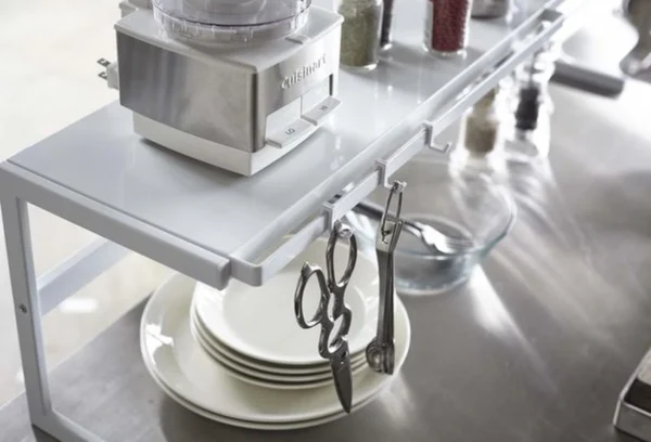 Unyqoos® Uitschuifbaar keukenrek van staal met verstelbare lengte en haken