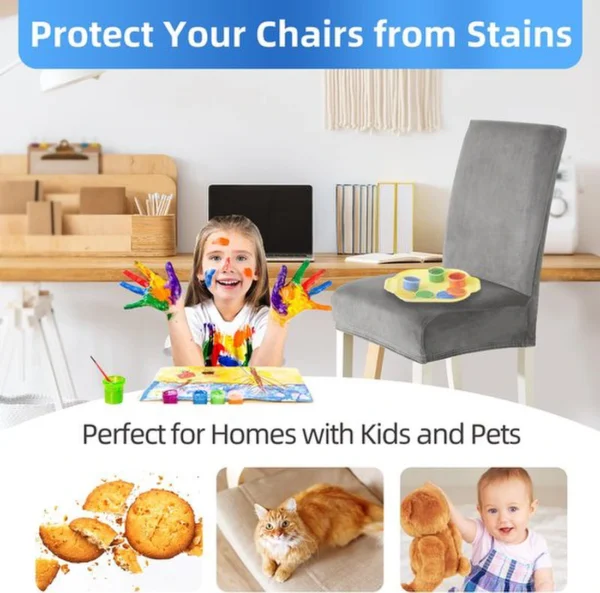 Unyqoos® Set van 6 lichtgrijze fluwelen stoelhoezen voor hoge rugleuning stoelen