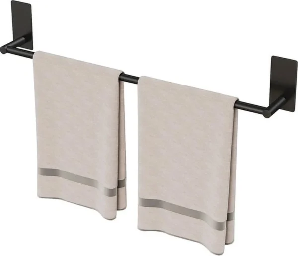 Unyqoos® Zwarte Zelfklevende Handdoekhouder van 55 cm voor Badkamer en Keuken, Roestvrij Staal, Eenvoudige Montage