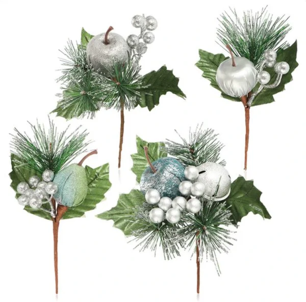 Unyqoos® Set van vier decoratieve takken met appels voor feestelijke kerstversiering