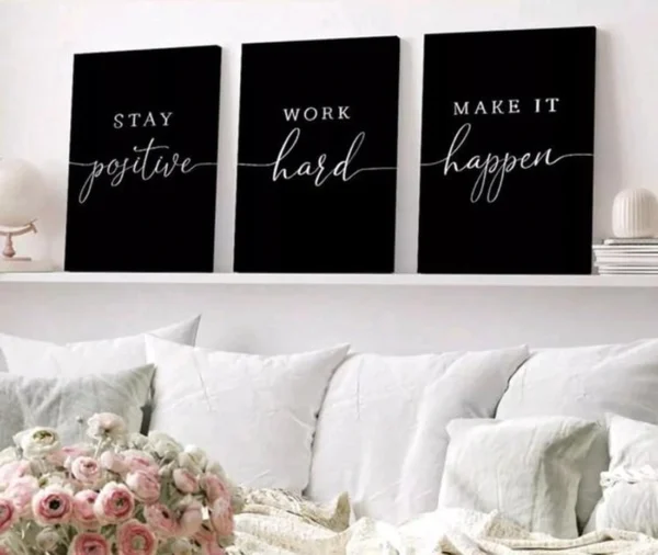 Unyqoos® Inspirerende set van drie zwart-witte canvas posters voor moderne wanddecoratie