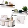 Unyqoos® Stijlvolle Wandplanken Set van 3 met Handdoekhouder en Metalen Opbergmand voor Meerdere Kamers
