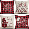 Unyqoos® Set van 4 decoratieve kerstkussenslopen met sneeuwpop en ruitpatroon
