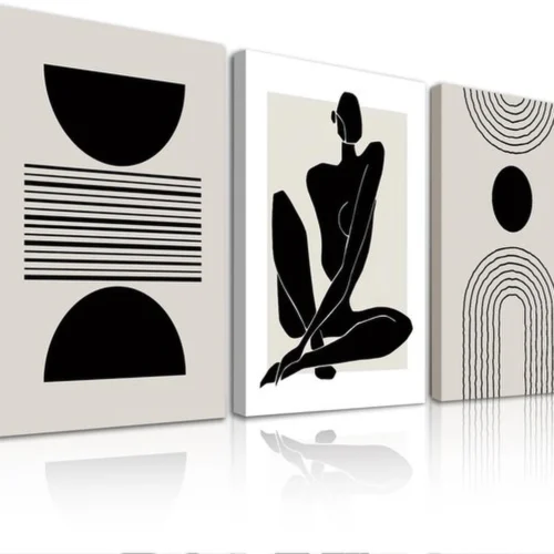 P-87213234469940-20260406123250.webp Unyqoos® Set van 3 Ingelijste Geometrische Canvas Kunstwerken voor Thuisdecoratie