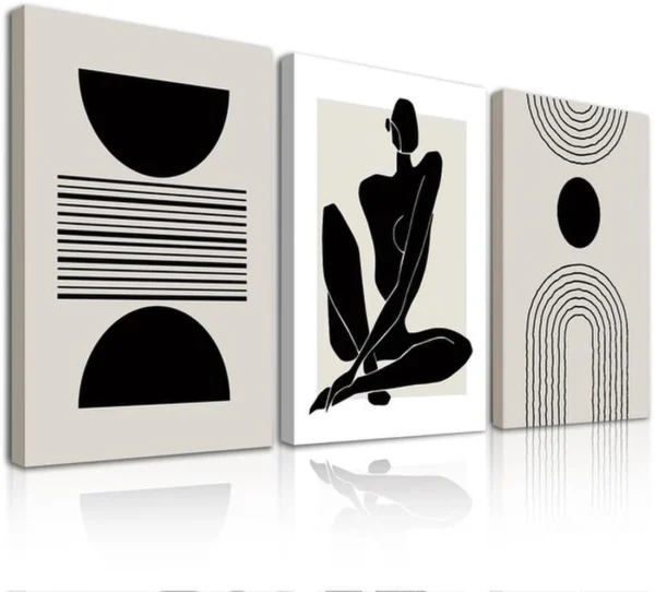 Unyqoos® Set van 3 Ingelijste Geometrische Canvas Kunstwerken voor Thuisdecoratie