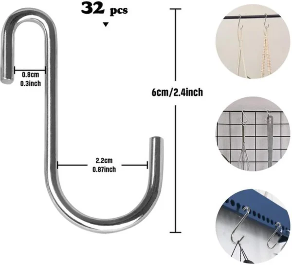 Unyqoos® Set van 32 veelzijdige roestvrijstalen S-haken voor keuken en meer