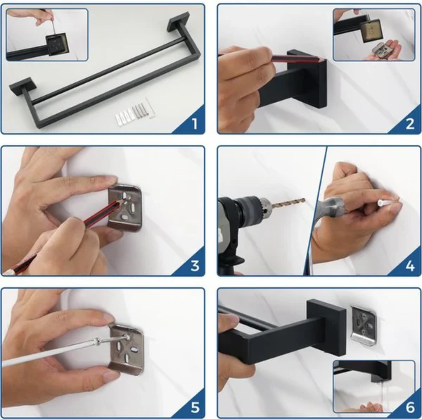 Unyqoos® Dubbele handdoekhouder van roestvrij staal met zwart design voor badkamer