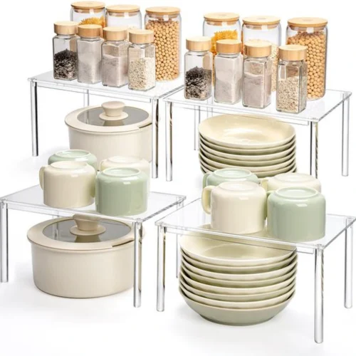 Unyqoos® Transparante en stapelbare keukenorganizer set met vier veelzijdige rekken