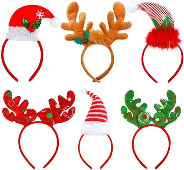 P-87213234496670-20260406092737.webp Unyqoos® Set van 6 Kerst Hoofdbanden met Rendiergewei en Feestelijke Motieven