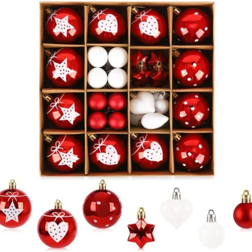 Unyqoos® Complete set van 36 rode en witte kerstballen voor veelzijdige decoratie