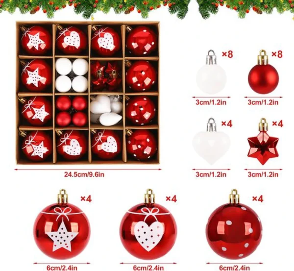 Unyqoos® Complete set van 36 rode en witte kerstballen voor veelzijdige decoratie