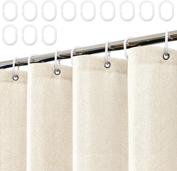P-87213234519811-20260403113026.webp Unyqoos® Waterafstotende textielen douchegordijn met linnenlook en ringen