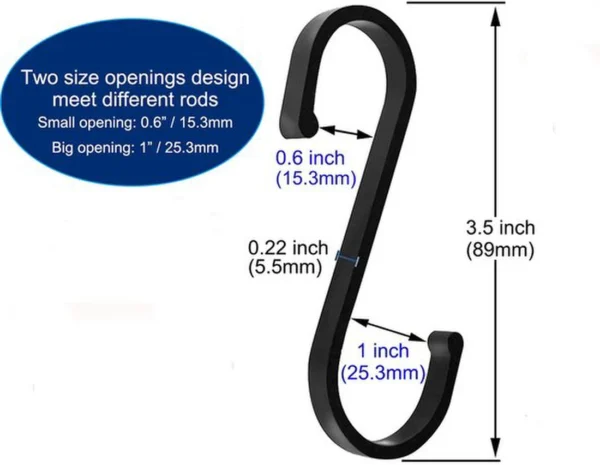 Unyqoos® Zwarte S-vormige haken voor veelzijdig gebruik in huis en tuin