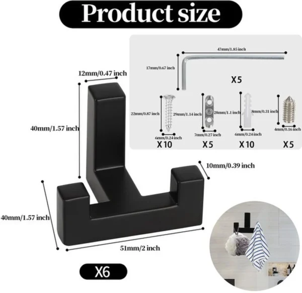 P-87213234555763-20260406120259.webp Unyqoos® Set van 5 stijlvolle zwarte wandhaken van zinklegering voor veelzijdig gebruik in huis