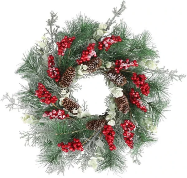Unyqoos® Kunstmatige Kerstkrans met Rode Bessen en Dennenappels van 50 cm voor Decoratie