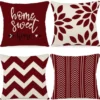 Unyqoos® Set van vier decoratieve kussenhoezen in bordeauxrood voor binnen en buiten