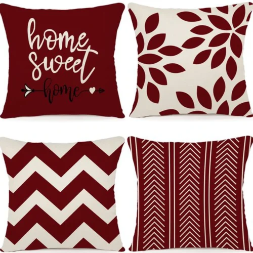 Unyqoos® Set van vier decoratieve kussenhoezen in bordeauxrood voor binnen en buiten