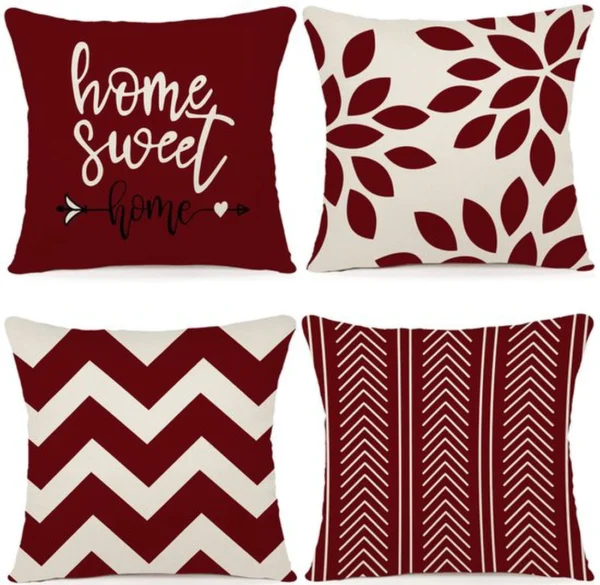 Unyqoos® Set van vier decoratieve kussenhoezen in bordeauxrood voor binnen en buiten