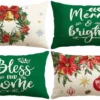 Unyqoos® Set van vier feestelijke kussenslopen met kerstkrans en klok ontwerp