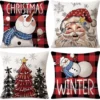 Unyqoos® Set van vier kerstkussenhoezen met feestelijke prints voor huisdecoratie