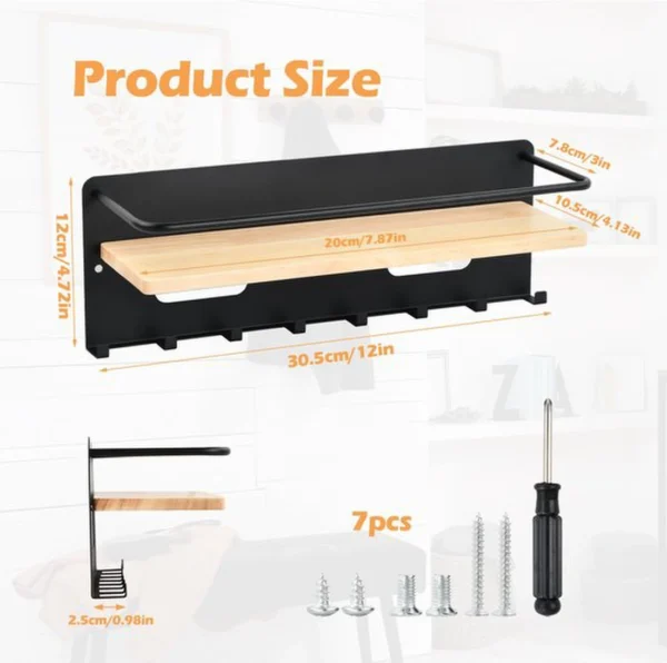 P-87213234609382-20260406083030.webp Unyqoos® Stijlvolle magnetische sleutelhouder met acht haken en houten plank