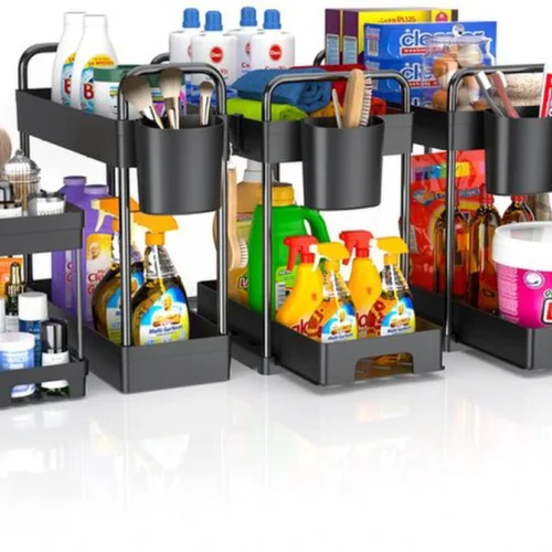 P-87213234639770-20260406100422.webp Unyqoos® Stapelbare opbergrekjes voor badkamer en keuken met hangende accessoires