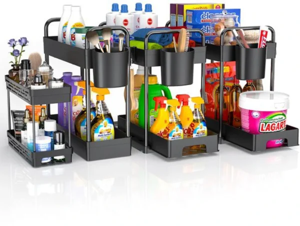 Unyqoos® Stapelbare opbergrekjes voor badkamer en keuken met hangende accessoires