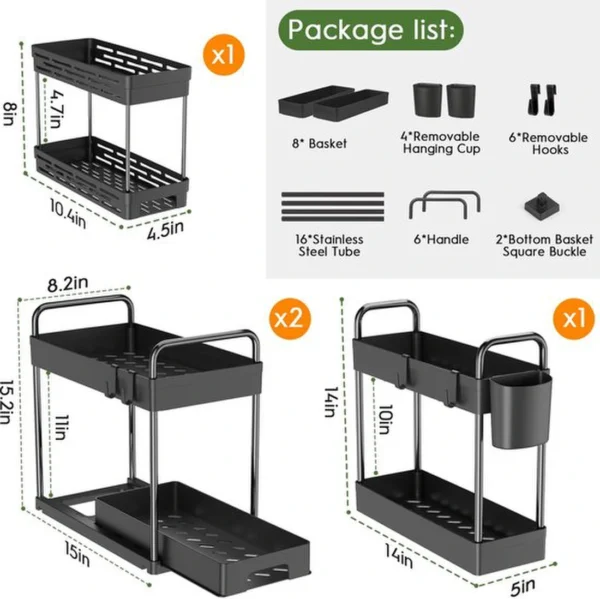 Unyqoos® Stapelbare opbergrekjes voor badkamer en keuken met hangende accessoires