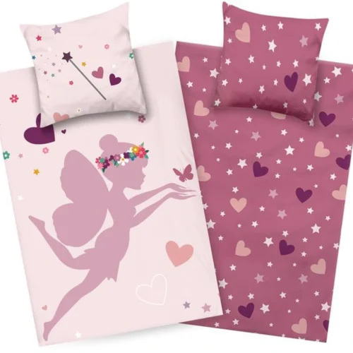P-87213234676610-20260405104026.webp Unyqoos® Roze katoenen kinderdekbedovertrek met elfjes en harten voor meisjes